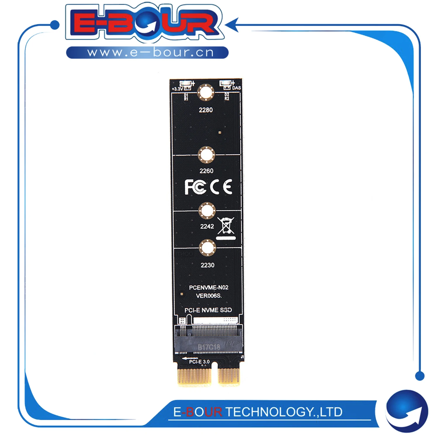 EBOUR NVMe SSD M2 X1 Raiser PCI-E PCI Express M Key Connector Supports PCIE to M2 Adapter 2260 2280 2230 2242 M.2 SSD Full Speed