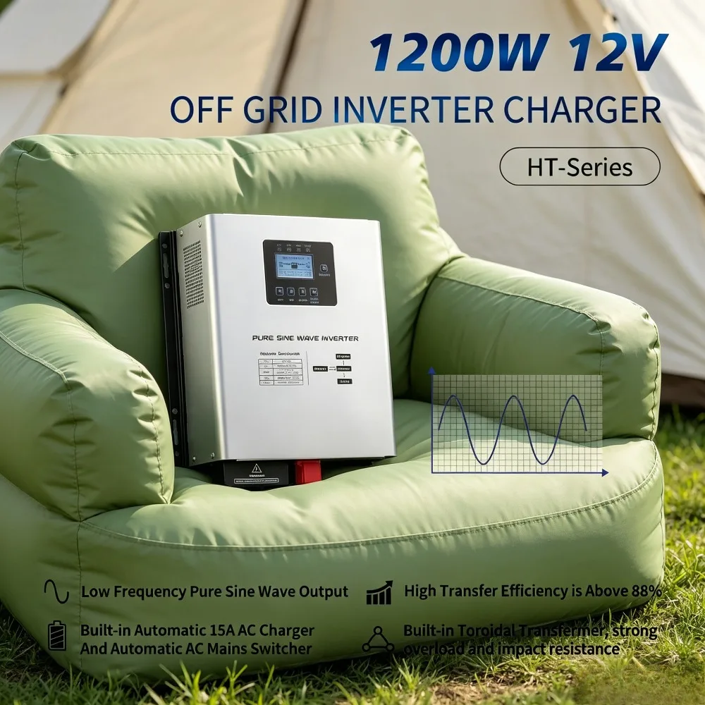 Inflatable Seatings 1200W Pure Sine Wave Inverter with AC Charger Output UPS Backup Power for Lithium AGM Gel Sealed