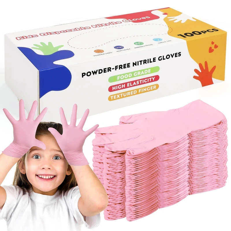 Kids Nitrile Disposable Gloves for 6-15 Years Children Latex Free Cleaning Gloves for Kids Crafting Painting Gardening Playing