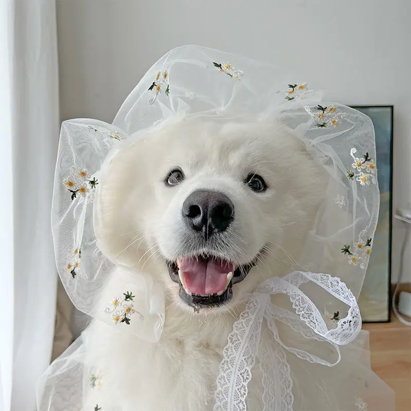 Dog Dress Summer Pet Cosplay Wedding Accessories Pet Costume Headress Floral Headwear for Medium Large DogsParty Pet Supplies