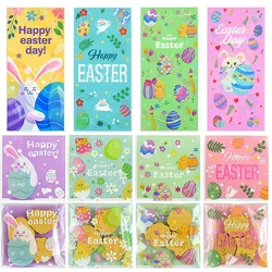 Sac cadeau en plastique Happy Easter pour enfants, strass, bonbons, lapin, sac d'emballage René, printemps, fournitures de fête de Pâques, faveur, 50 pièces