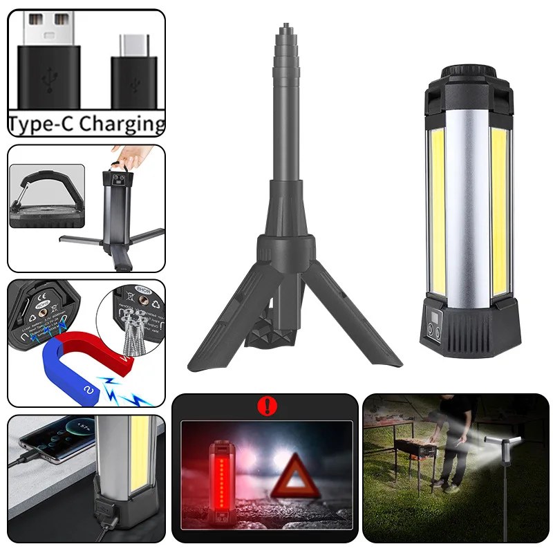 

D2 Folding 30W XHP50 COB LED Camping Emergency Flashlight+Tripod 6000mA 4000mA Work Camping Light Magnet Inspection Lamp Lantern