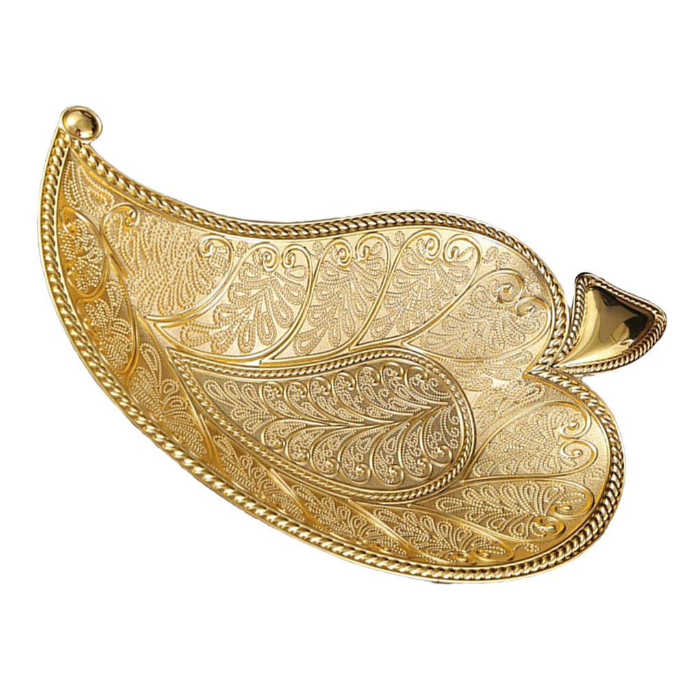 

Elegant Zinc Alloy Fruit Snacks Dessert Serving Plate Decorative Tray Leaf Carving Design Storage Tray for Home Kitchen Bar