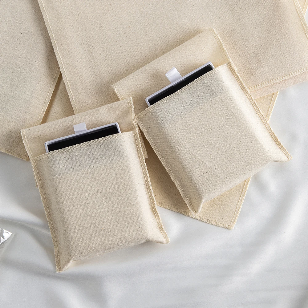 10Pcs Canvas Muslin Envelope Flap Bag Natural Cotton Jewelry Pouches For Box Book Phone Power Bank Headset Organizer Travel Sack