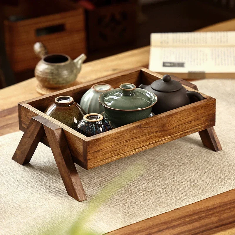 Wooden Tea Tray for Tea Cup Storage Multi-functional Service Tray Ideal for Tea Rooms Fruit and Snack Organizer