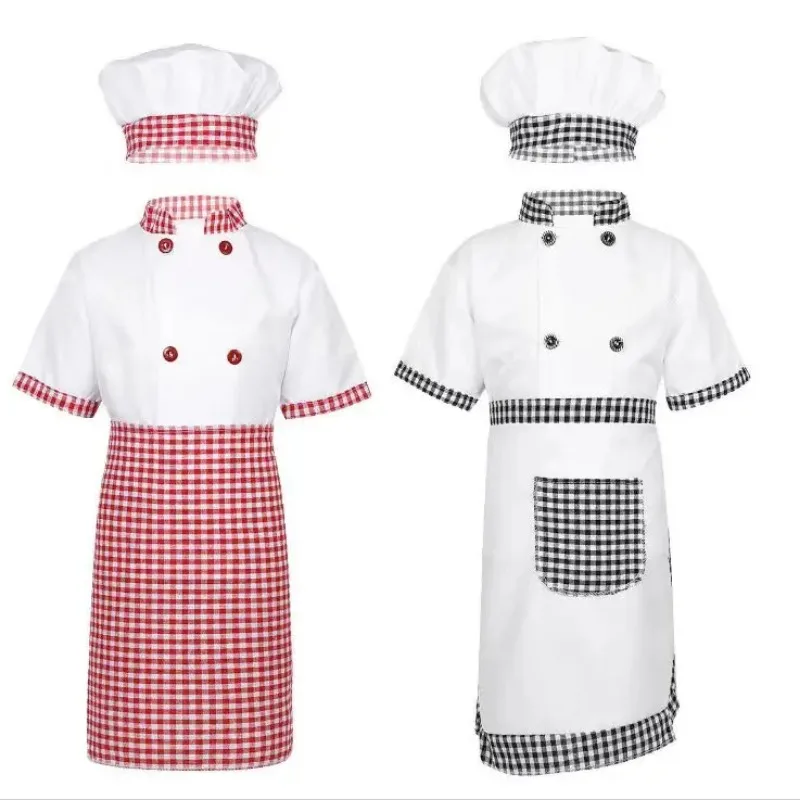 Kids Cook Tshirt Chef Uniform Children Kitchen Hat Cap Work Jackets Restaurant Halloween Performance Stage Party Cosplay Costume