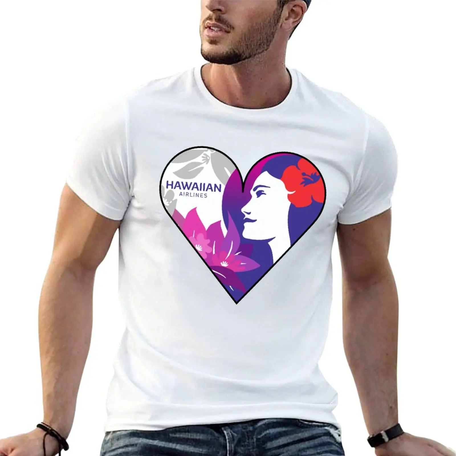 

New Hawaiian Airlines Heart T-Shirt vintage t shirt Anime t-shirt mens t shirt