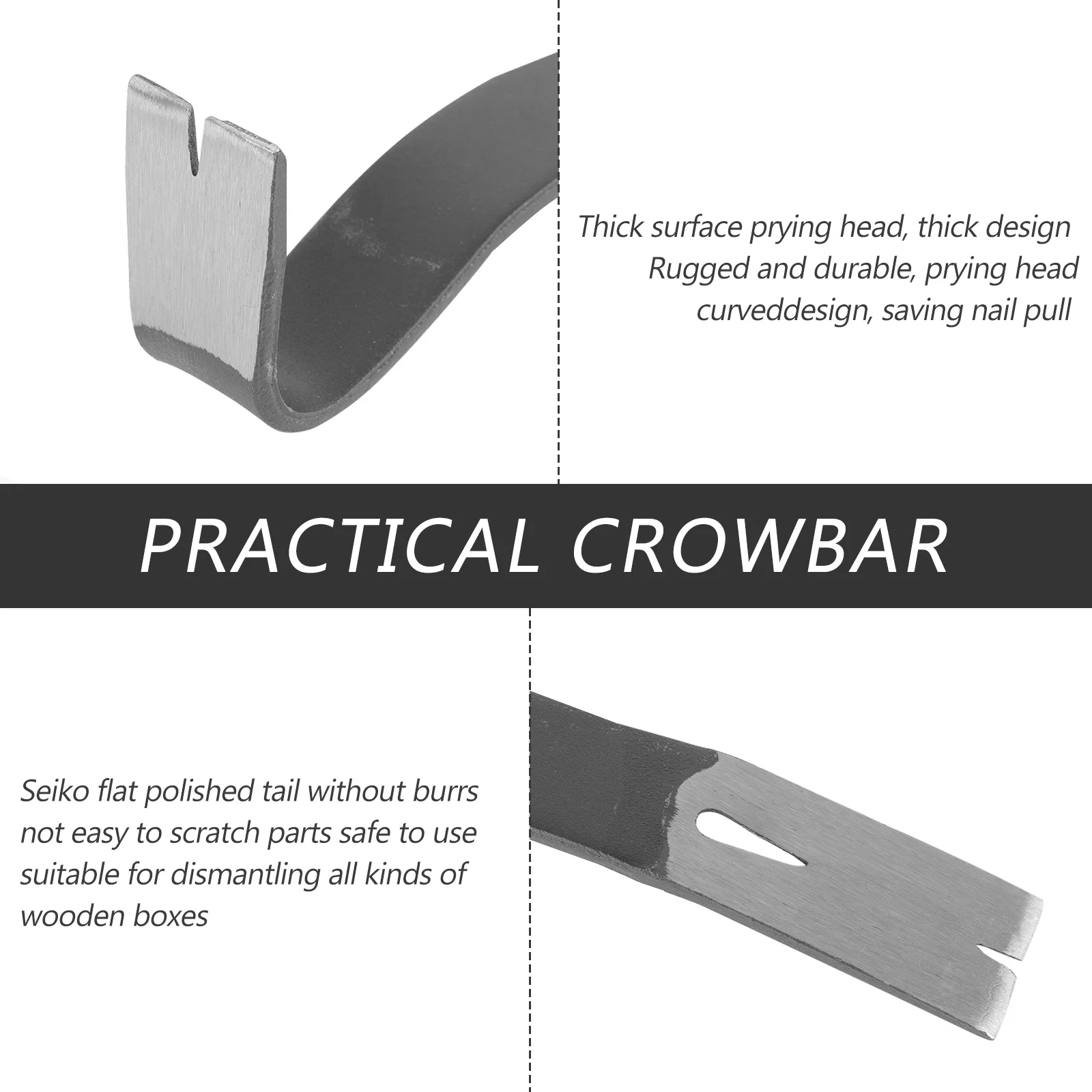 

1Pcs Carbon Steel Nail Puller Crowbar Ergonomic Curved Pry Bar Small Portable Durable Wrecking Bar Staple Remover Screw