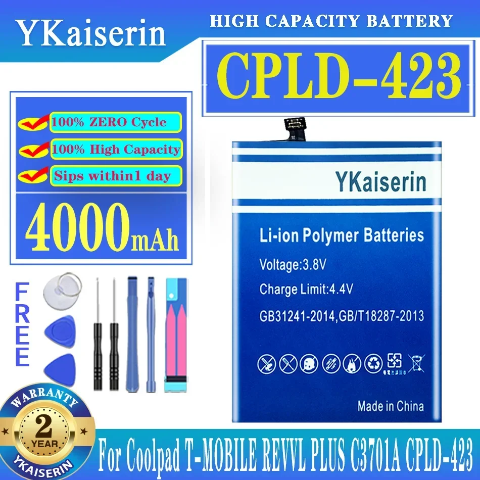 

YKaiserin Battery CPLD423 CPLD 423 4000mAh for Coolpad T-MOBILE REVVL PLUS C3701A CPLD-423 Mobile Phone Batteries