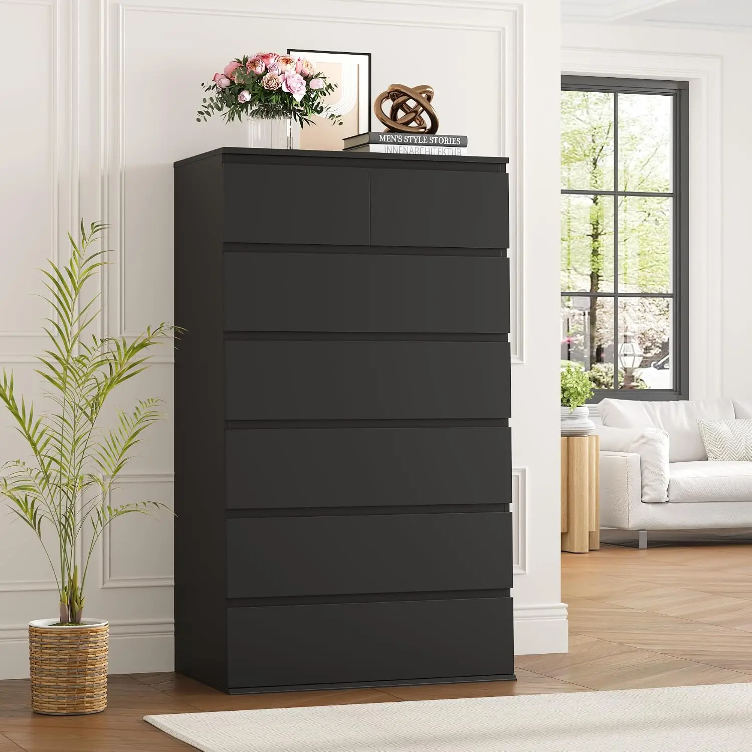 7-Drawer Black Dresser for Bedroom Storage Furniture, Customized