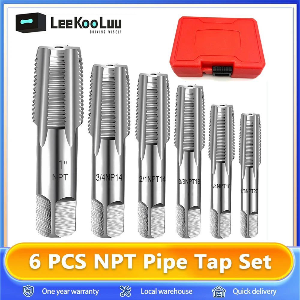 LeeKooLuu 5 pièces NPT jeu de tarauds de tuyau tailles incluses 3/4 1/2 3/8 1/4 1/8 pouces filetage en acier au carbone plomberie NPT robinet ensemble avec stockage