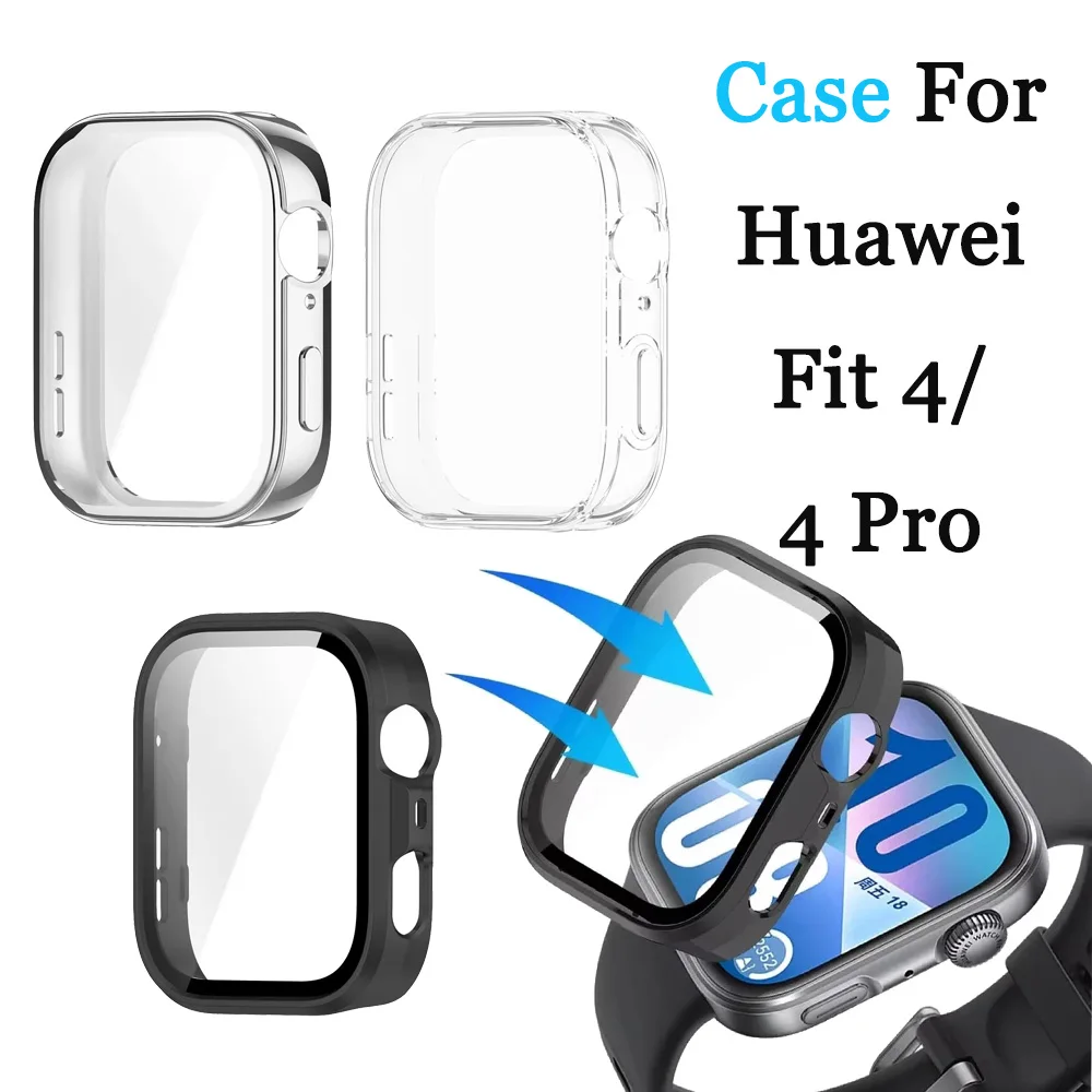 1pc Tempered Glass + Watch Case For Huawei Fit 4/Fit 4 Pro Screen Protector Frame Bumper Protector for Huawei Fit 4/Fit 4 Pro