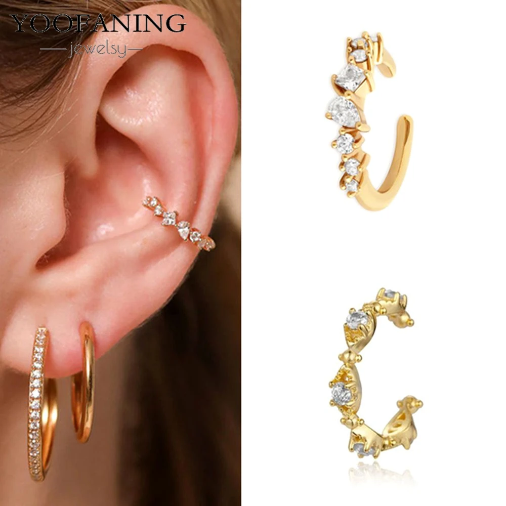 2025 1 STÜCK Vergoldete Clip-Ohrringe für Frauen CZ Zirkon Fake Piercing Ohrstulpe Damen Quaste Ohrringe Modeschmuck Großhandel