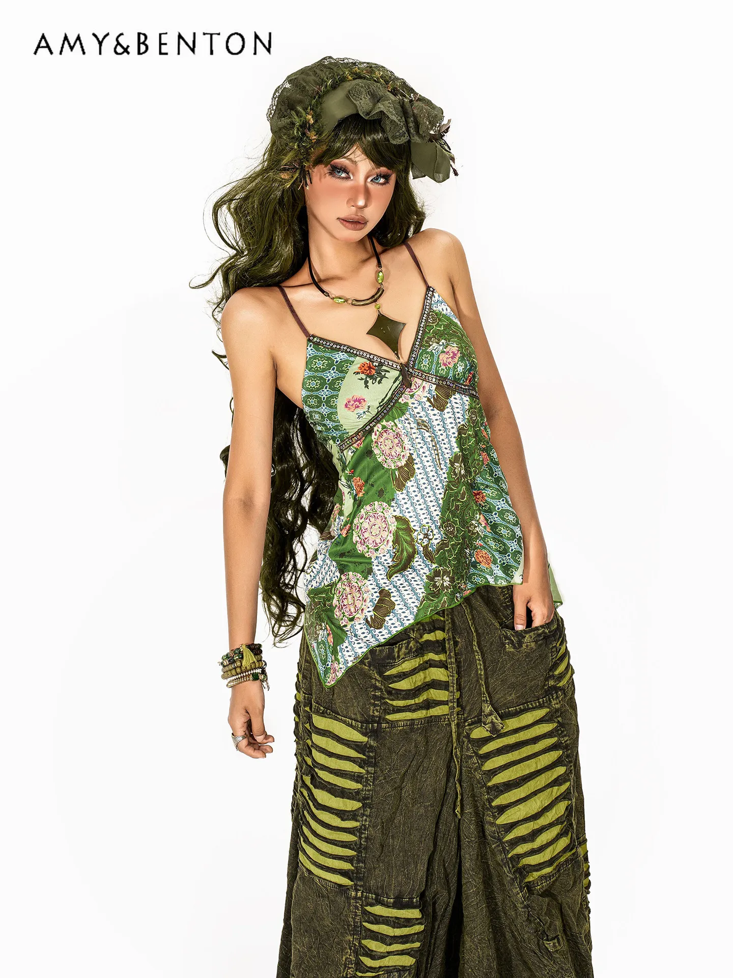 

Летняя новинка: Горячая распродажа женских топов с растительным принтом в стиле Y2K, свободного кроя, зеленого цвета, с асимметричным V-образным вырезом, повседневный, нестандартный дизайн.