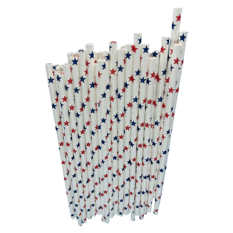 

300Pcs Paper Straws Bulk Red&Bule Star Creative Party Birthday Wedding Decoration Drinkware Cocktail Coffee Restaurant Supplies