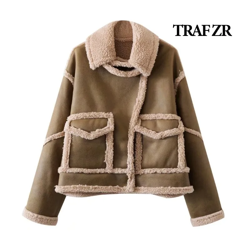 TRAF ZR Padded Coat American Retro Fur Snow Parka New in Outerwears Elegant Luxury Women's Coat Warm Woman Winter Coats