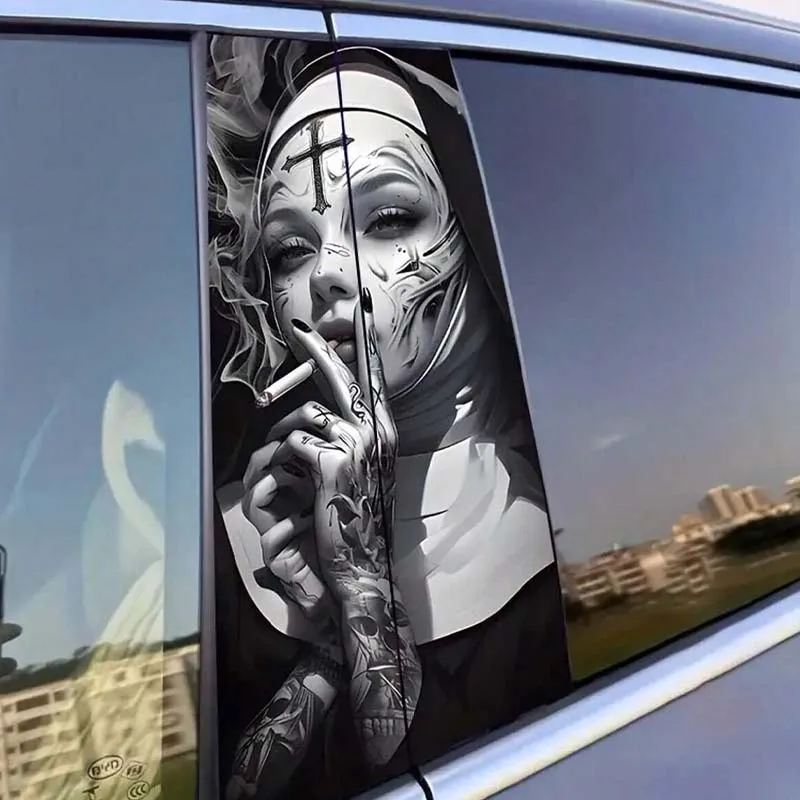 2-Piece Tattoo Smoking Car Sticker - High-Gloss Waterproof Self-Adhesive Car Sticker, Scratch-Resistant Plastic/Metal Film Suita