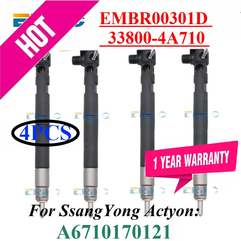 4PCS EMBR00301D 33800-4A710 CR Diesel Injector For Ssangyong Actyon Sports Stavic Rodius Rexton 2.0d A6710170121 28229873