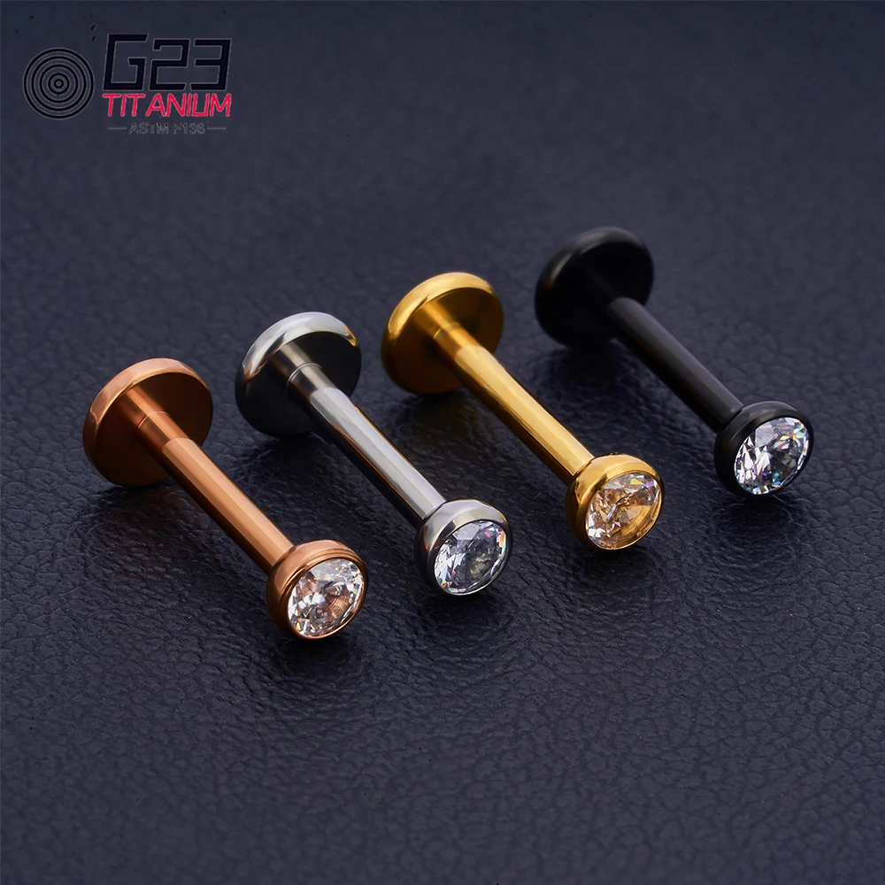 10/50Pcs G23 ASTM F136 Fashion Threadless Earrings Piercing Tragus Stud Crystal Labret Ear Piercing Ring Zircon Helix Cartilage