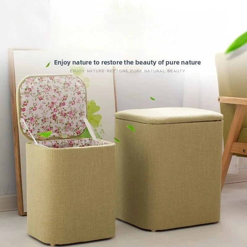 

Multifunctional Wooden Storage Stool, Fabric Sitting Storage Bench, Home Clothes Organizer, Toy Storage Box, Ottoman