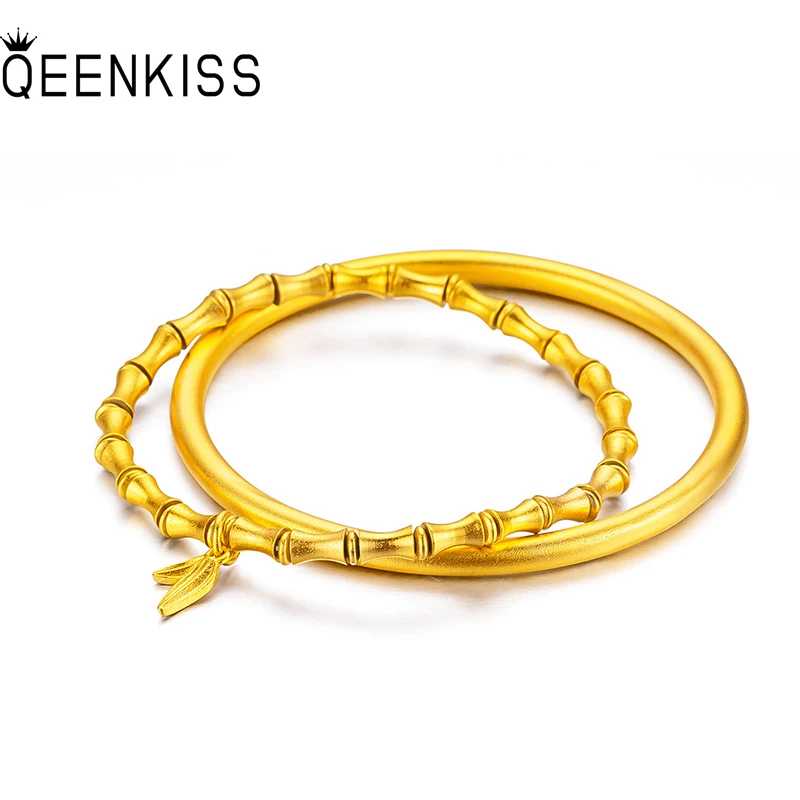 

QEENKISS BT5310 Fine Jewelry Party Birthday Wedding Christmas Gift Bamboo 24KT Gold Bracelet Bangle for Women Girlfriend Bride