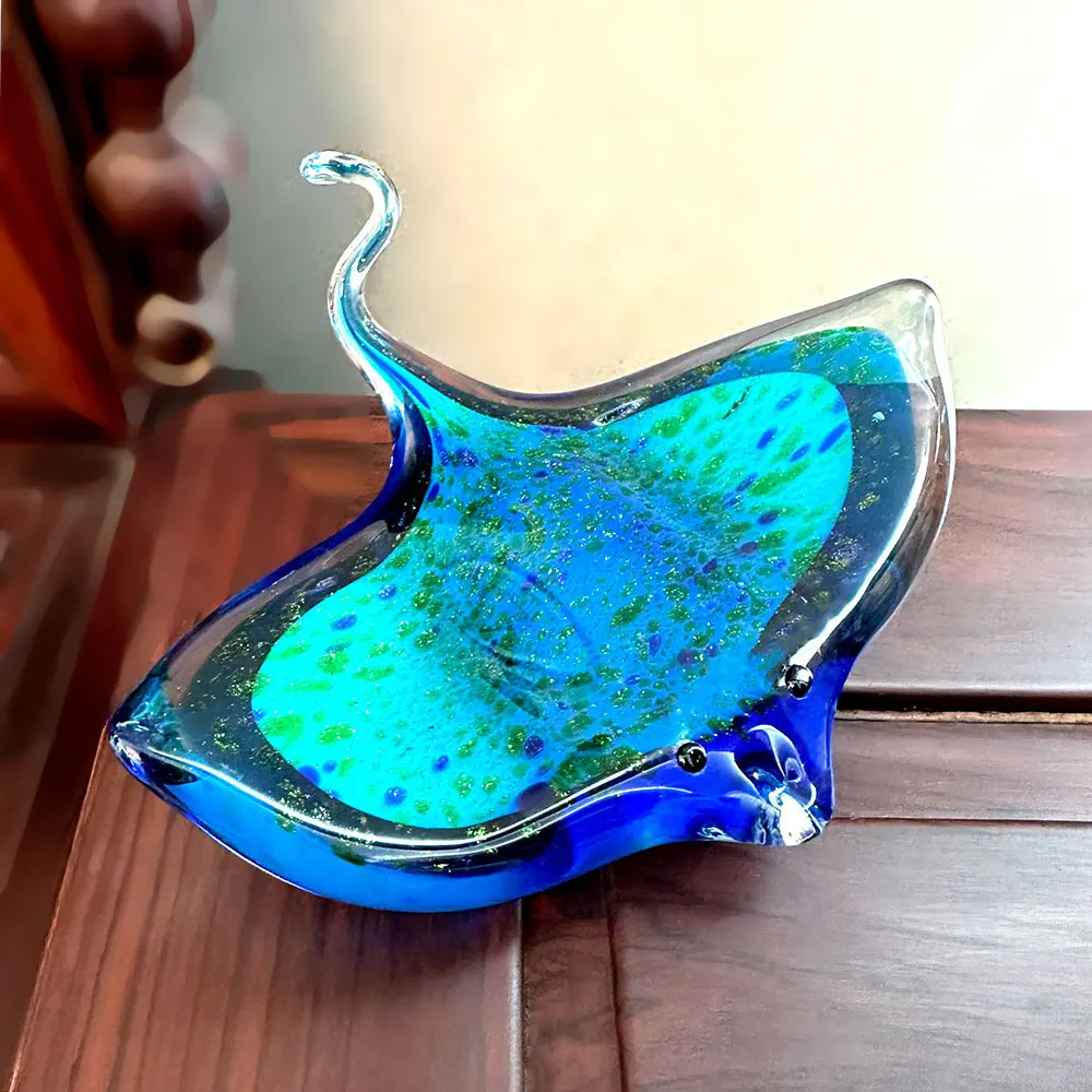 Handmade Glass Blown Marine animal Figurines Glaze Devil\'s Fish Sculpture Modern Miniatures Home Decorations Christmas Kids Gift