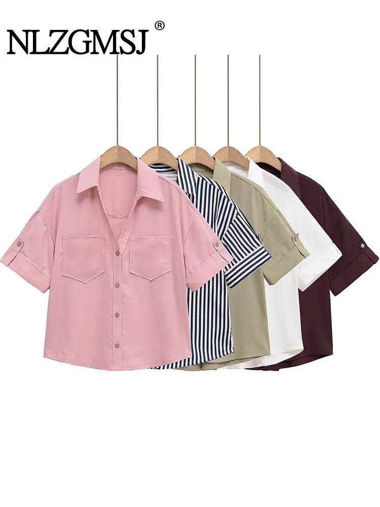 

2025 Summer Vintage Casual Chic Women Blouse Long Sleeve V-Neck Single Breasted Loose Blouse New Fashion Shirts