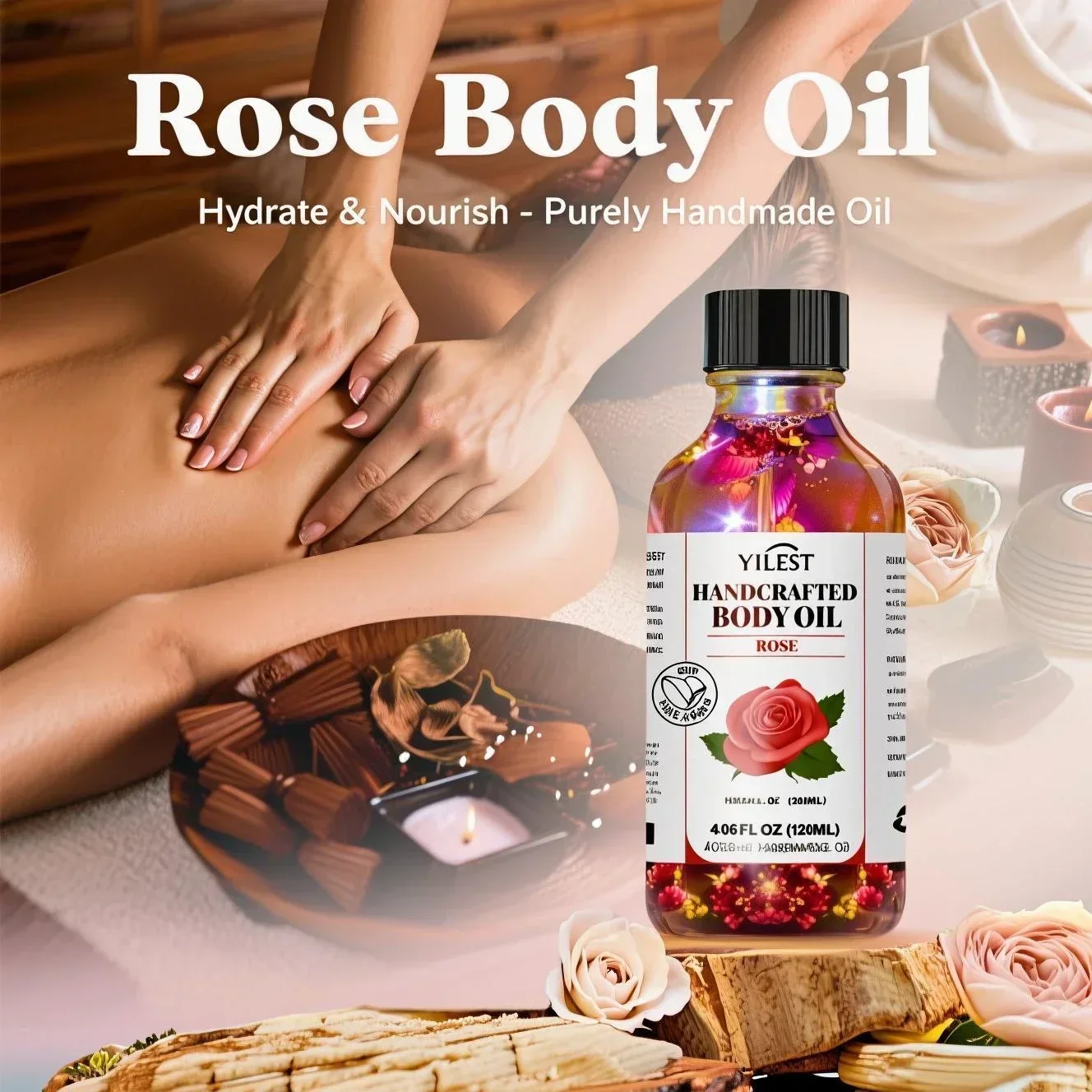 زيت الورد المصنوع يدويًا - مزيج طبيعي 120 مل للبشرة الجافة، مع زيت الجوجوبا واللوز الحلو للترطيب العميق والبشرة المتوهجة
