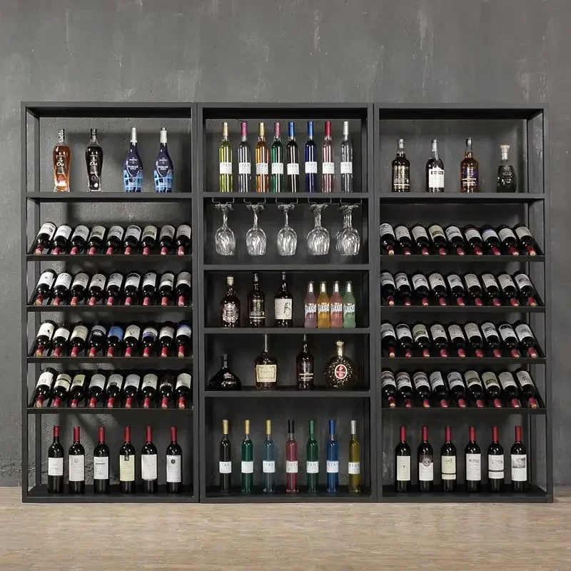 Pendurado Wine Racks para loja, alta grande exibição de vinho moderno, organizador preto, despensa vertical, móveis Weinregal