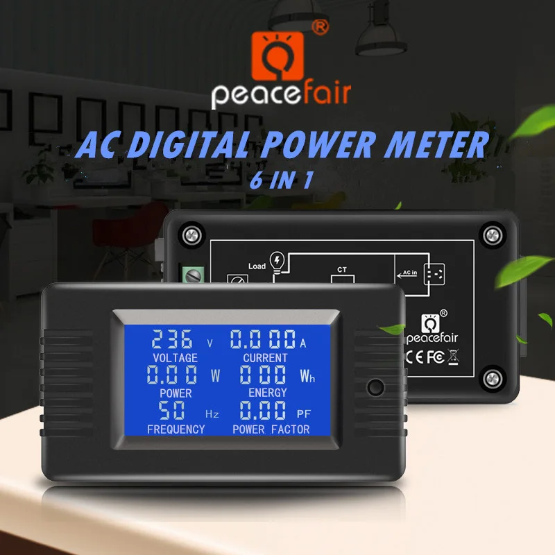 PZEM022 6 in 1 AC 80V-260V 32A 100A Digital Voltmeter Ammeter Voltage Current Tester Power Energy Frequency Power Factor Meter