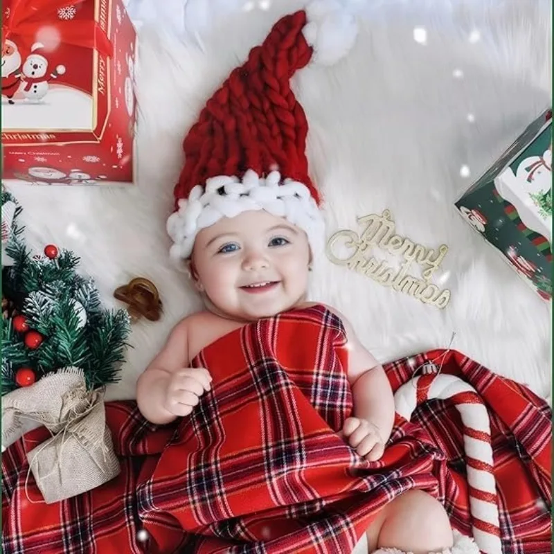 

Шапка Санта-Клауса для новорожденных, детская вязаная рождественская шапка для новорожденных девочек и мальчиков, 0-3 м, шапка, шапка детская,gorros para bebé