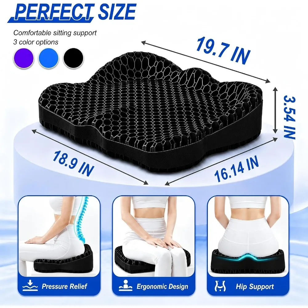 Thicken 19.7in Gel Seat Cushion for Long Sitting, Office Chair, Wheelchair, Car, Cooling Pad