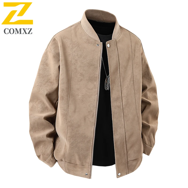 COMXZ Male Motorcycle Jacket Vintage Style Stand Collar Adventure Leather Jacket Outdoor Windproof Premium Breathable Jackets