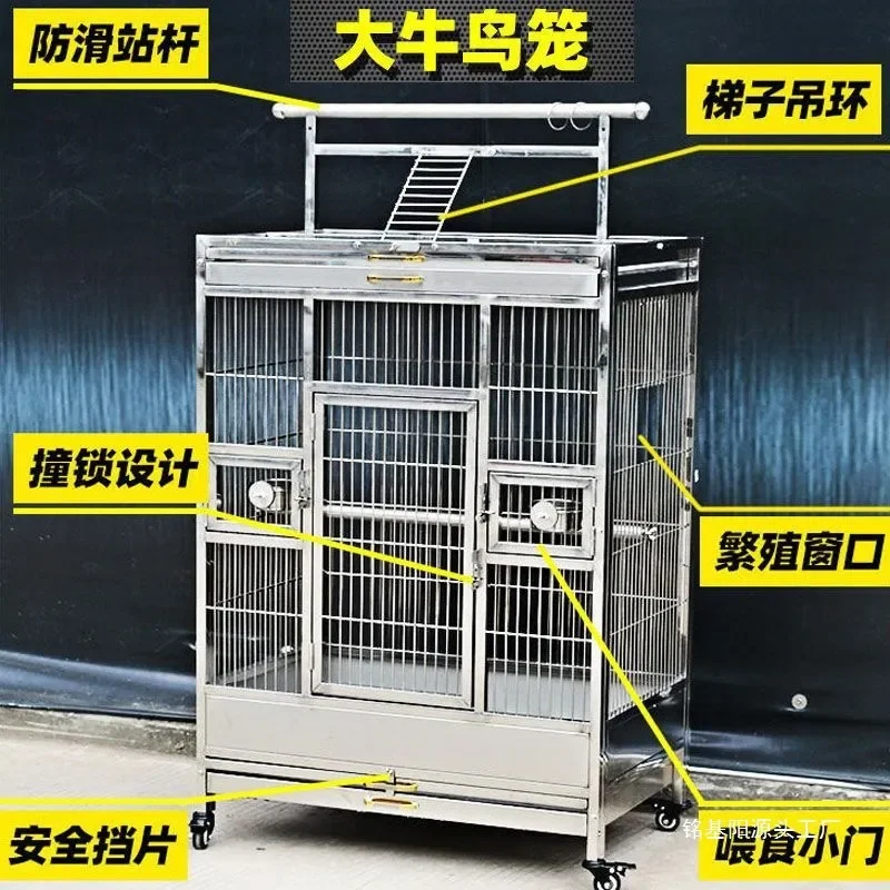 For Large Parrot Stainless Steel Bird Cage Luxury Solid Metal Villa Household Pet House Durable Spacious Coco Nest