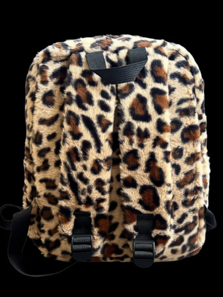 Fur large-capacity Leopard Backpack Stylish Autumn Winter Shoulder Bag for Girl Cute and Cool Designed Backpack view 5