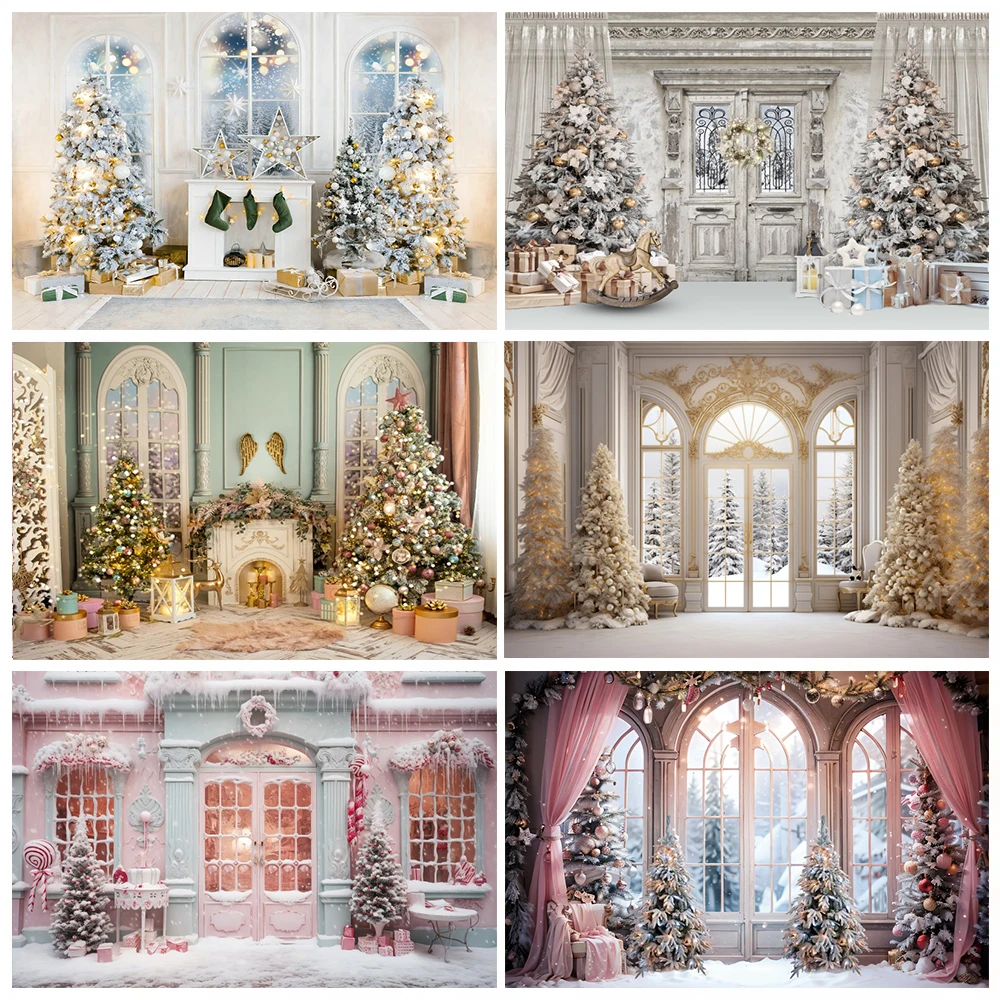 

Christmas Backdrop Christmas Tree Fireplace Poster Family Portrait Children Carnival Party Background Decor Photo Studio Props