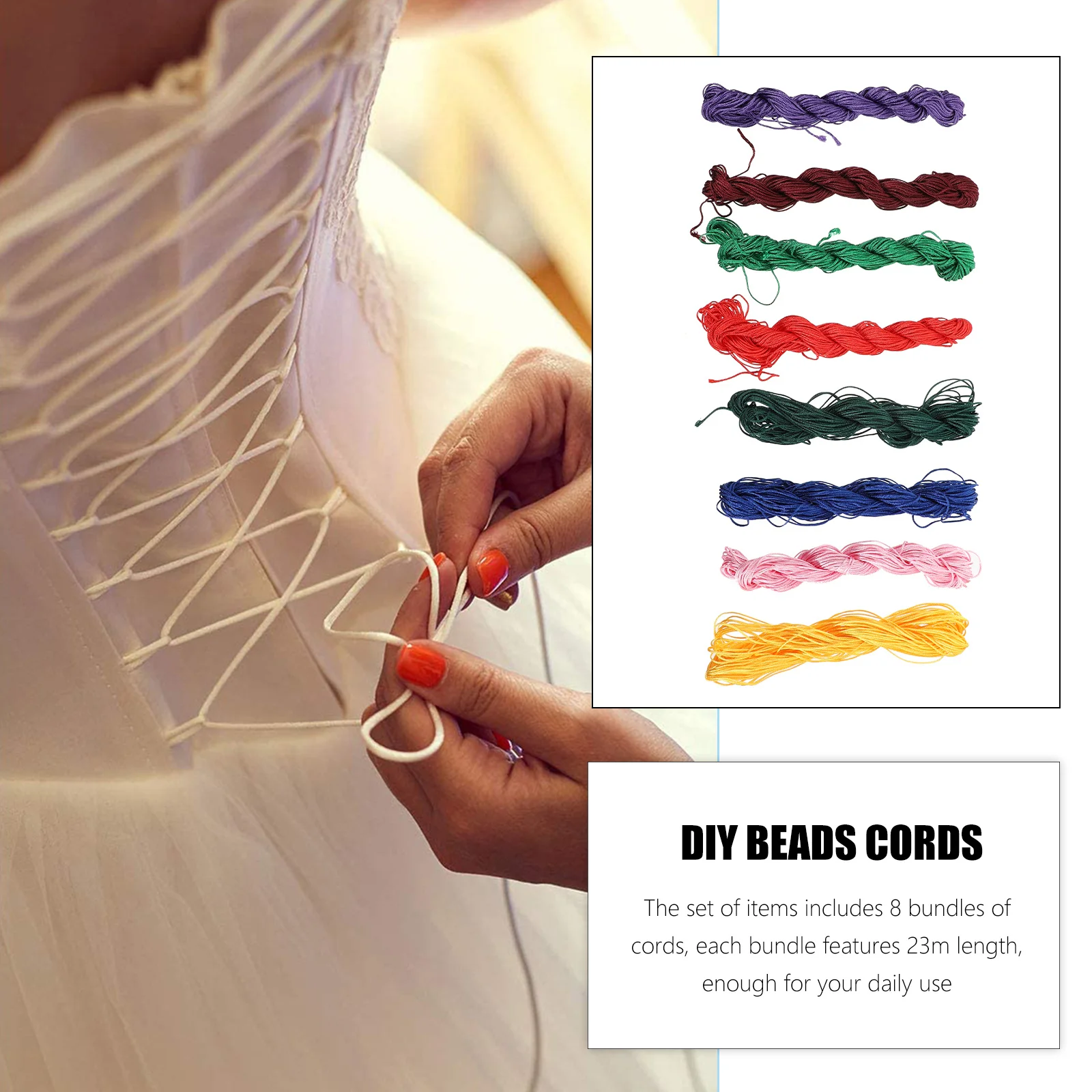 

8Pcs DIY Necklace Cords 23m Strong Polyester Rope for Bracelet Beading Jewelry Making Craft Kits DIY Beads Cords