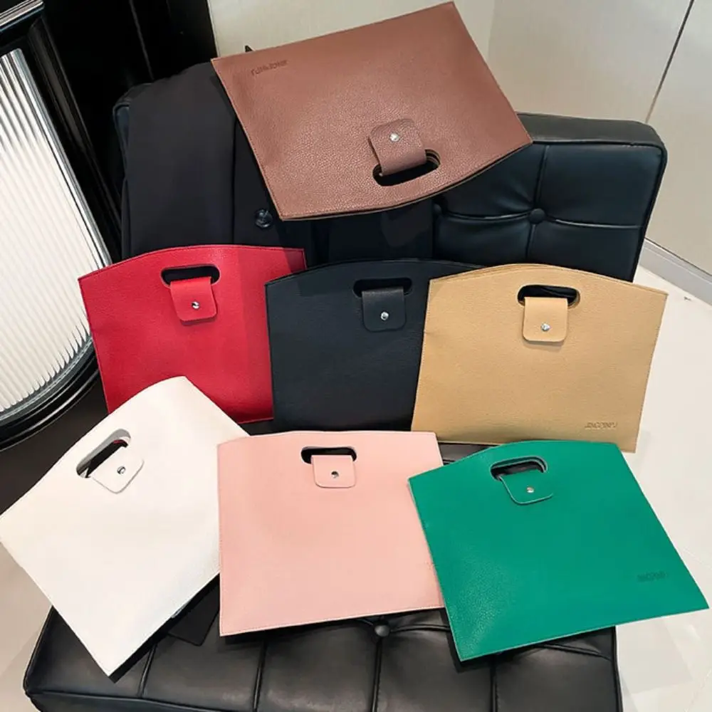 กระเป๋าเอกสารสำนักงาน PU ที่หรูหราความจุขนาดใหญ่กระเป๋าคอมพิวเตอร์สีทึบกระเป๋าถือกระเป๋าแล็ปท็อปกระเป๋าแฟ้มพนักงานออฟฟิศ