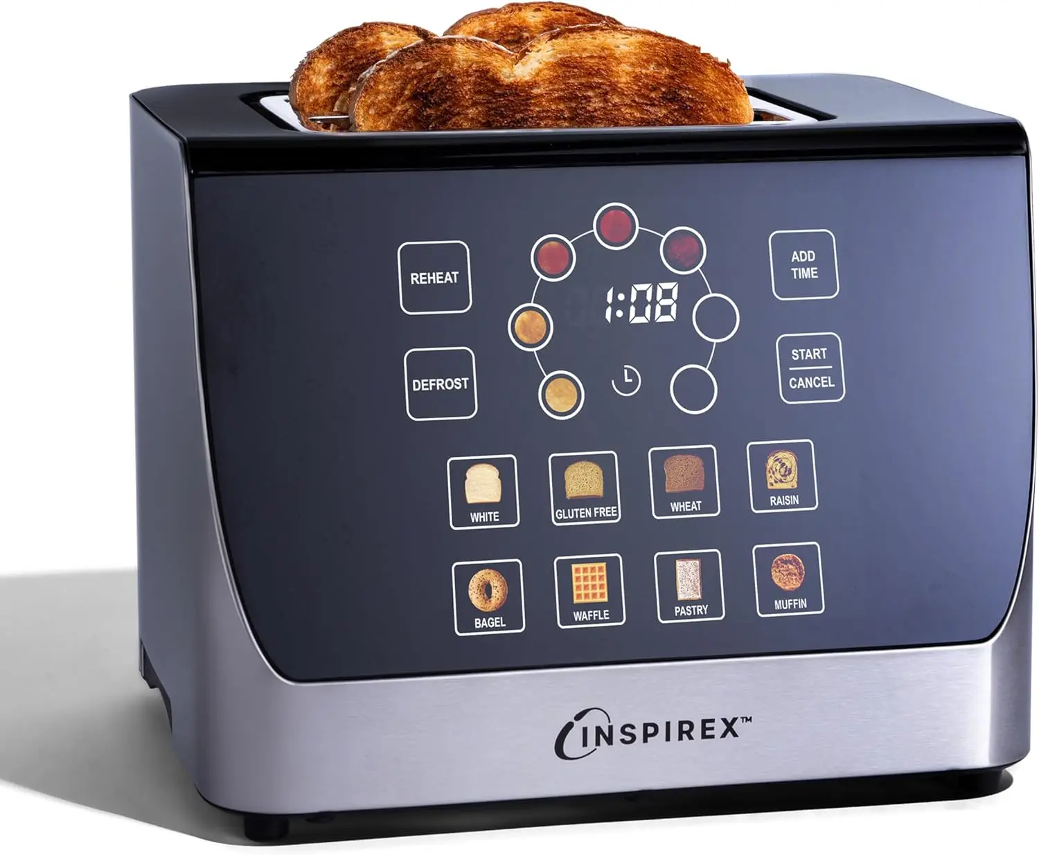 

Smart Toaster with Touch Screen, 2-Slice, 8 Bread Types, 7 Browning Settings, Auto Lift, Digital Timer, Stainless Steel
