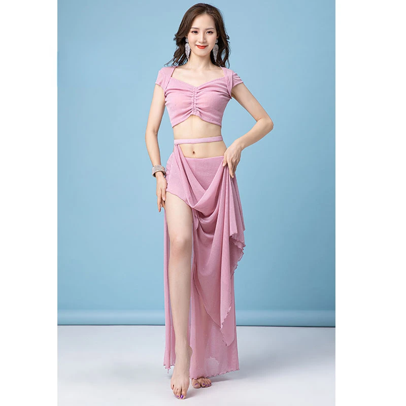 Belly Dance Practice Clothes V Neck Top Long Skirt Set Women Beginners Oriental Indian Dancers Daily Dancing Training Costumes