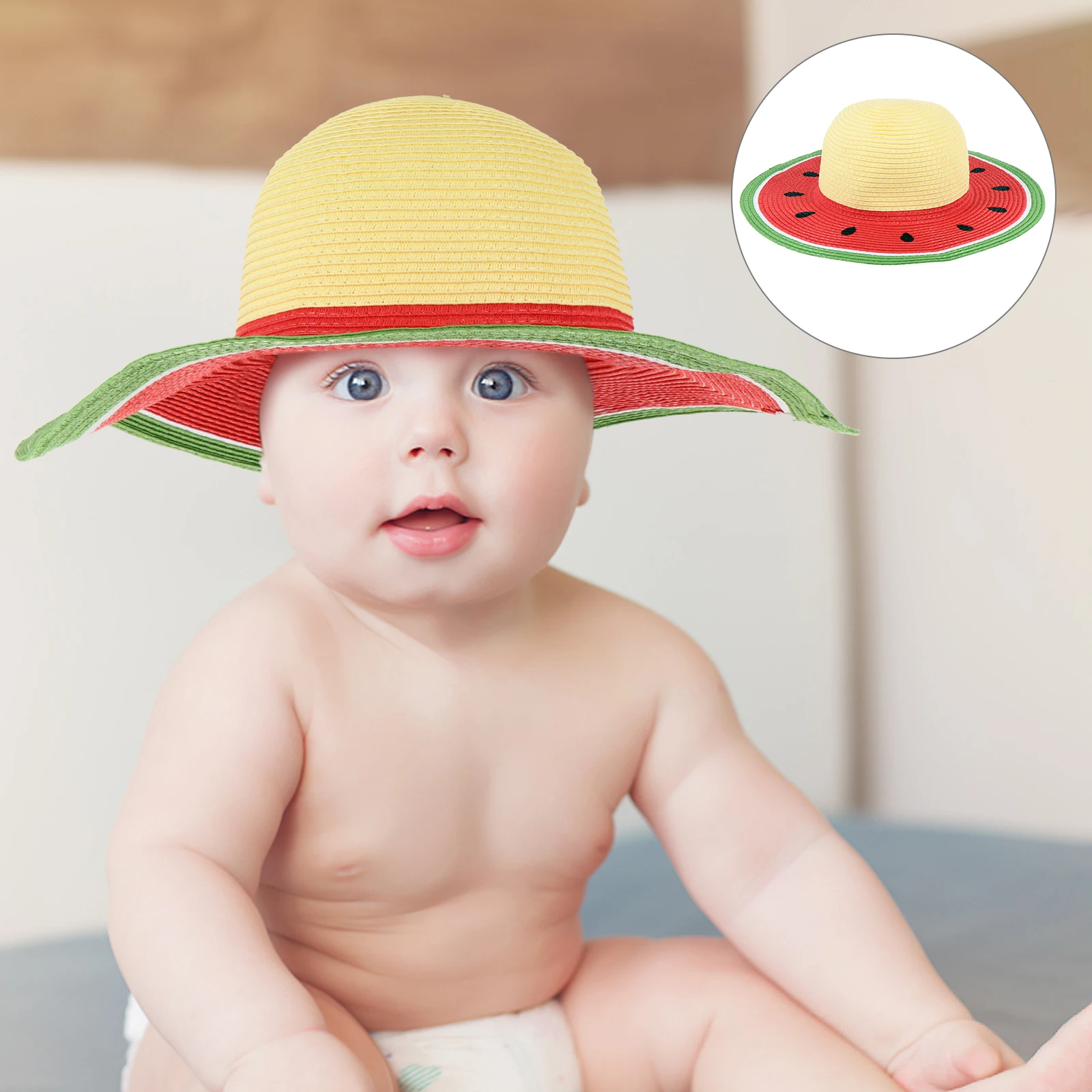

1pc Sun Protection Straw Hat Watermelon Pattern Adult Summer Outdoor Hat Durable Bamboo Weaving Colorful Handmade Uv Resistant