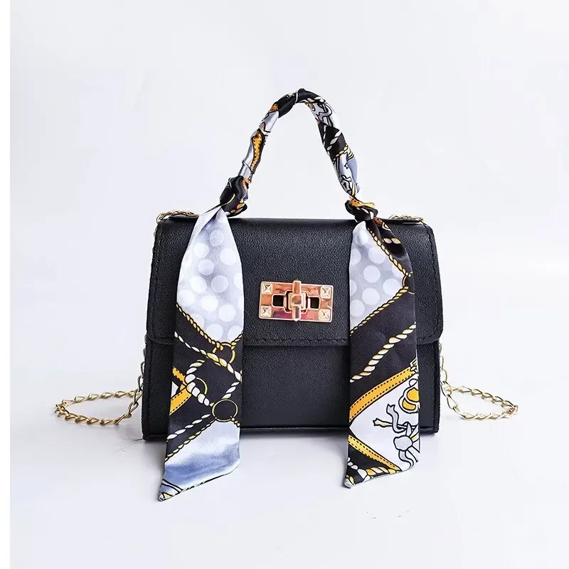 Women Fashion Simplicity Solid Color Handbag Niche Design Silk Scarf Mini Chain Single Shoulder Crossbody Bag