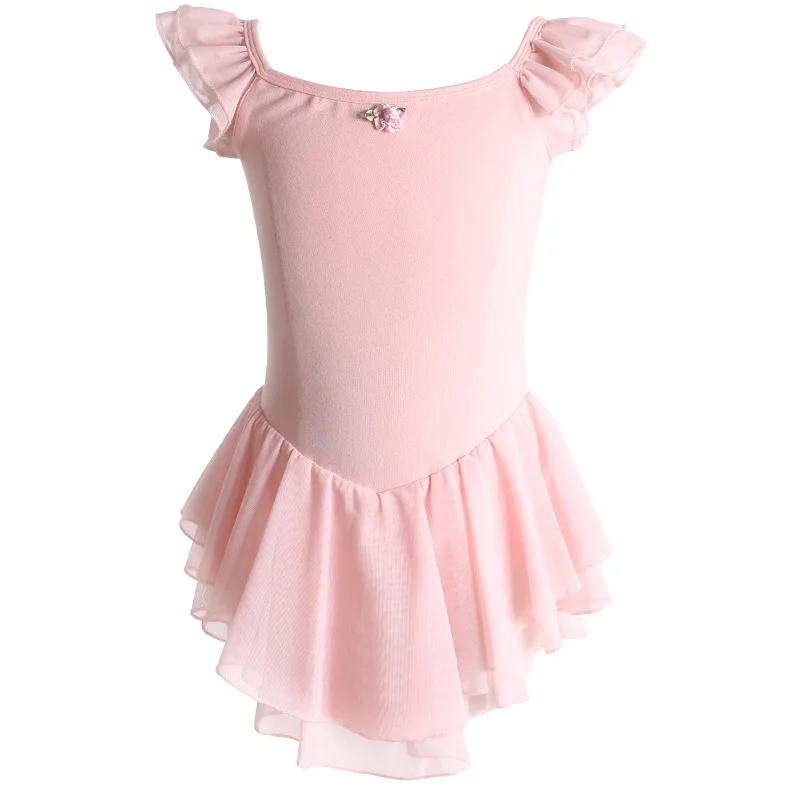 Kids Girls Professional Dance Childrens Practice Gymnastics Clothes Ballet Performance Dancing Fluffy Skirts Flutter Sleeve