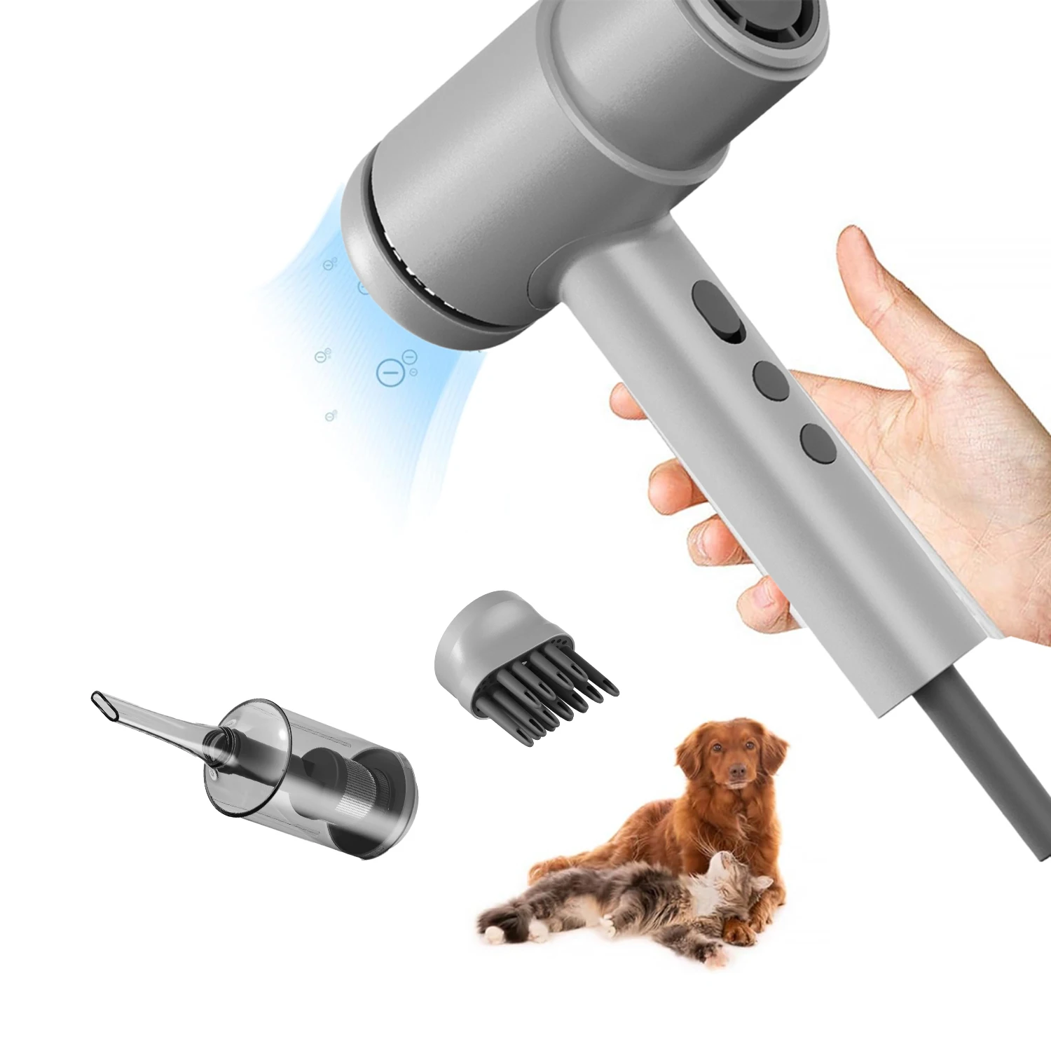 

Portable 2-in-1 Pet Hair Dryer for Cat Grooming Comb Brush Smart Control Professional Dog Blow Dryer Pet Blower with 3 Levels