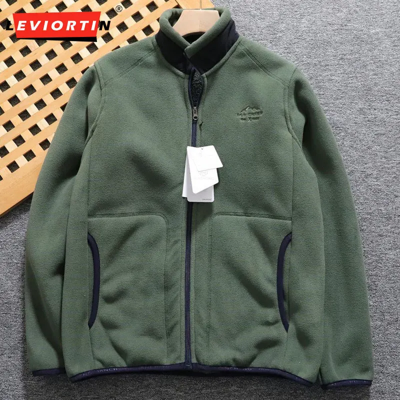 Autumn and winter men's and women's fashionable versatile thick warm fleece color blocking design stand up collar jacket