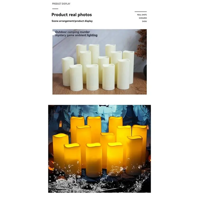 ABJY-12Pcs Lilin LED Berkedip Bertenaga Baterai Tahan Air Untuk Meja Makan Perapian Dengan Remote