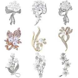 Pearl Bouquet Brooches for Women Unisex Rhinestone Flower Pin Plant Lapel Pins Office Party Friend Gifts Jewelry Accessories