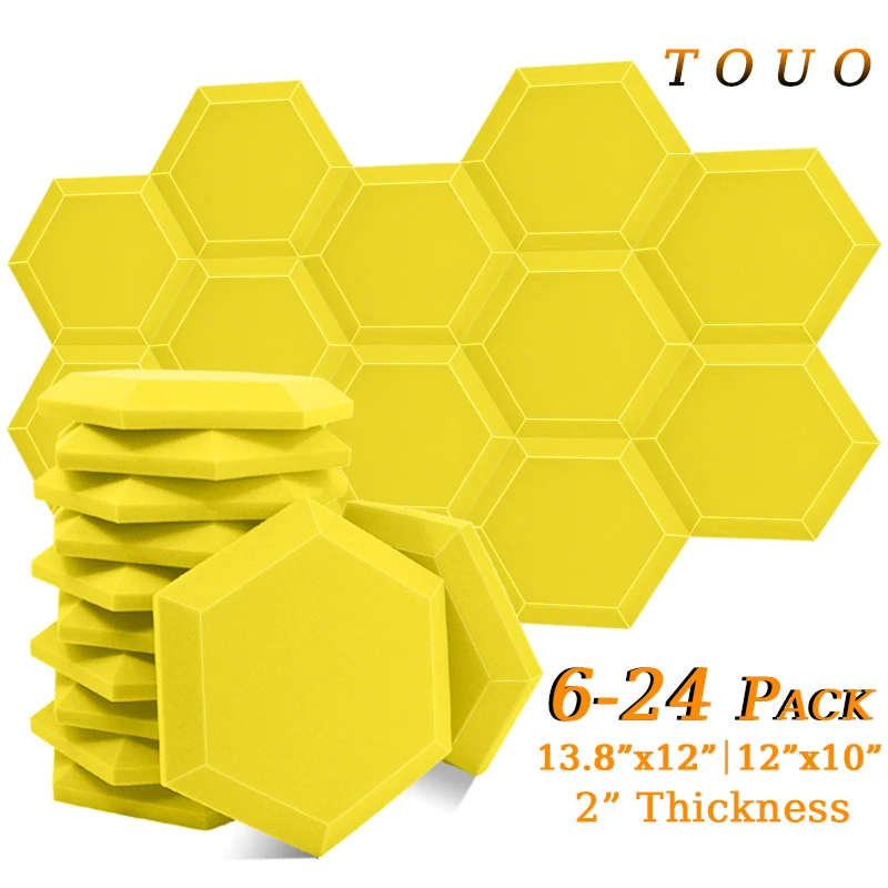 TOUO Hexagon Acoustic Foam 6/12/24 Pcs Self-Adhesive Sound Foam Panels Insulation Sound Absorbing Material Home Accessories