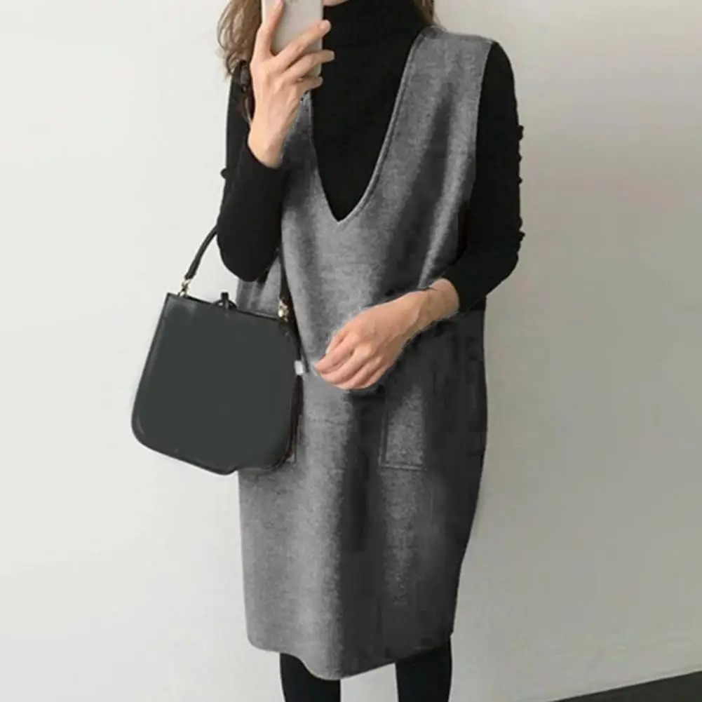 Elegant  Stylish Japan Style Warm Vest Female Women Dress Pockets   for Parties