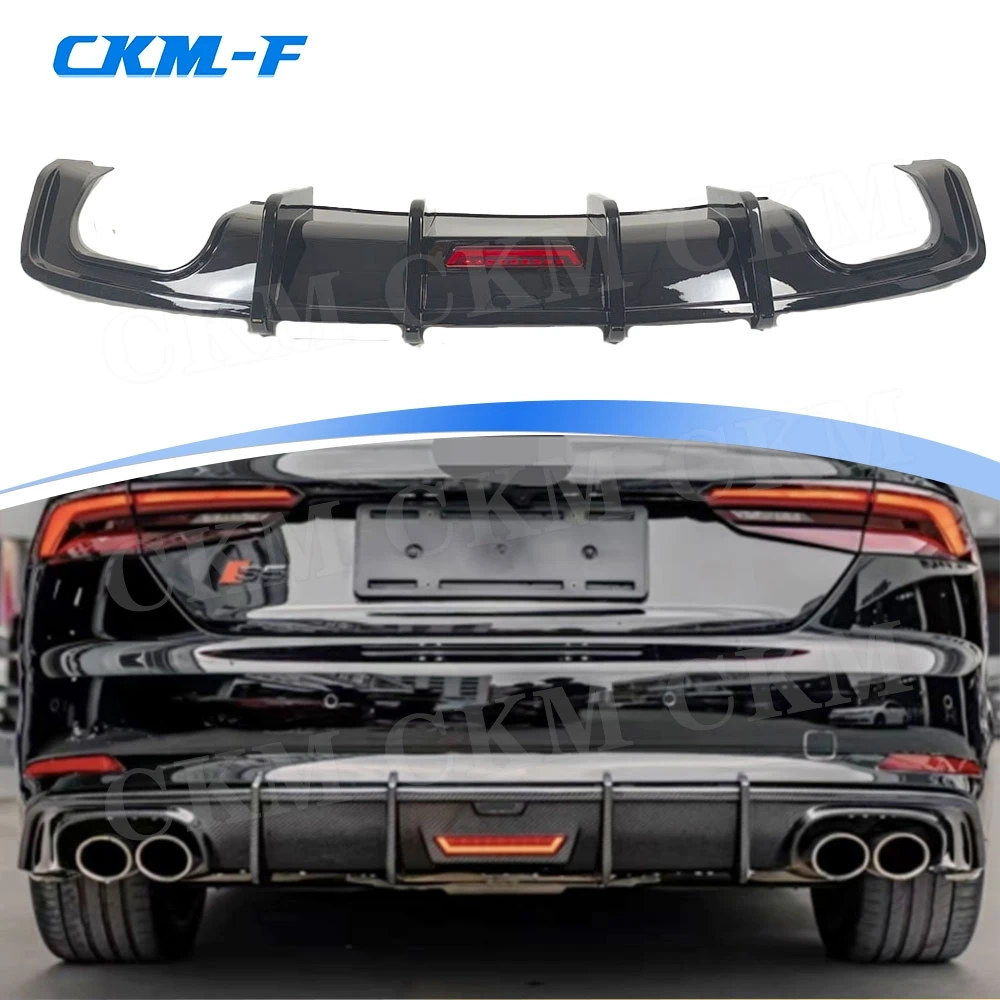Rear Bumper Lip Diffuser Spoiler With Lamp ABS Gloss Black for Audi A5 Sline S5 B9 Sport 2017-2020 Rear Diffuser Carbon Look - view 2
